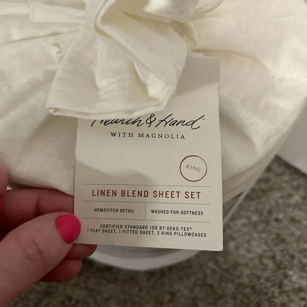 LAST ONE 4pc King Linen Blend with Hem Stitch Sheet Set Sour Cream Hearth & Hand